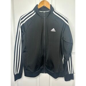 Adidas‎ Women's Track Jacket Black White Stripes Full Zip Athletic Activewear L